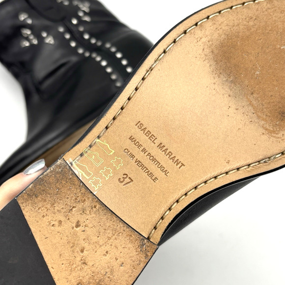 Isabel Marant Cluster Crisi Black Leather Studded Pull On Ankle Boots 6.5 37 - Picture 14 of 16